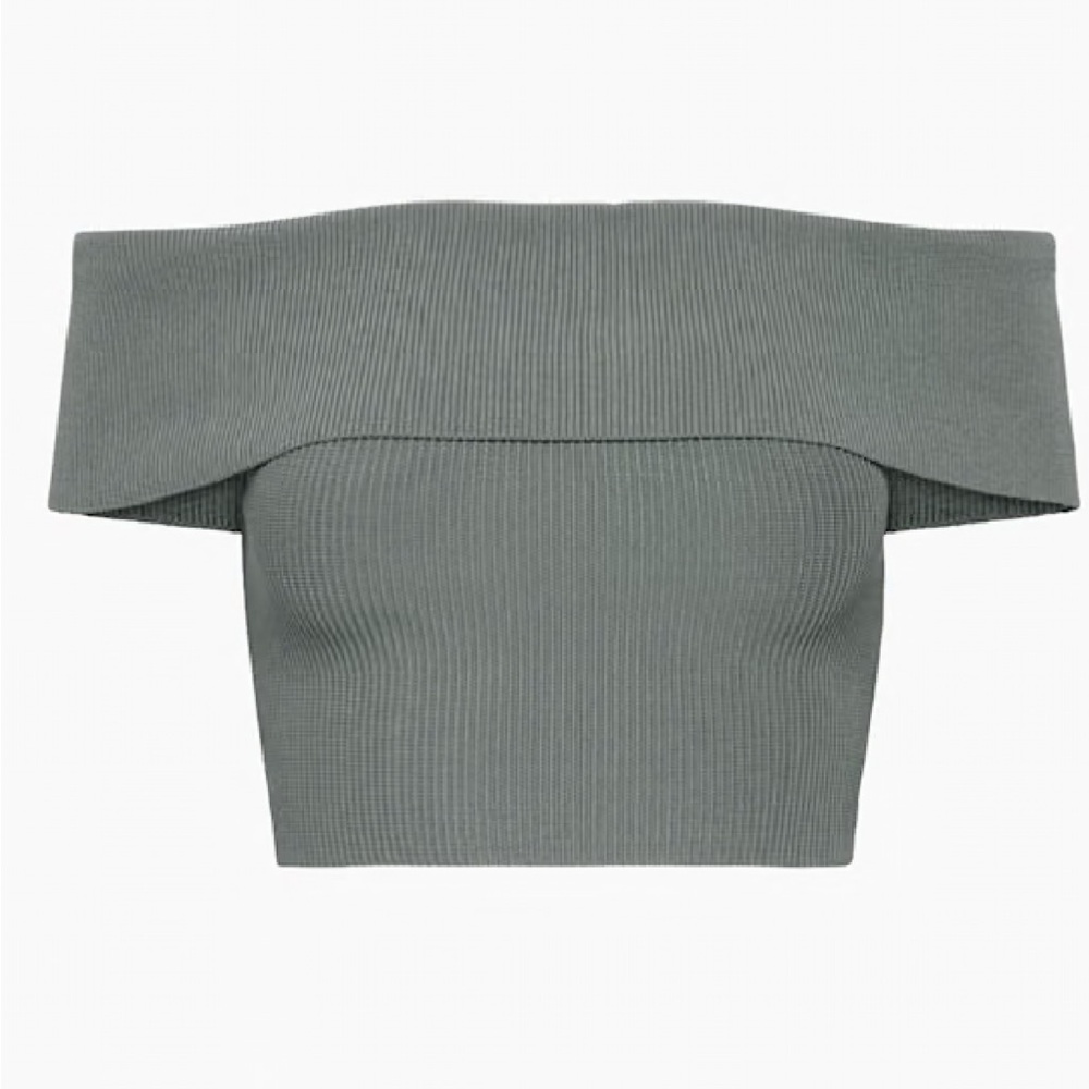 Aritzia Babaton Ribbed Off-Shoulder Crop Top - Gray